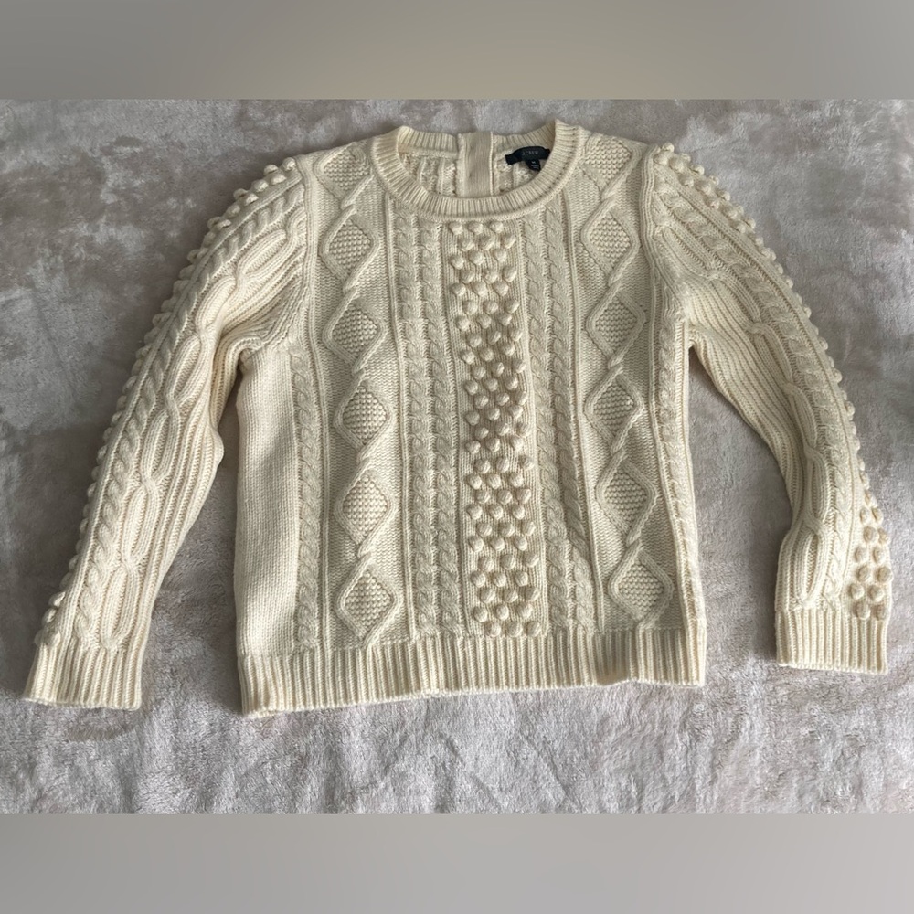 J.Crew Cream Cable Knit Sweater Lambswool Blend Chunky Textured Size M
